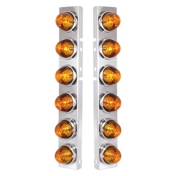 United Pacific® - Front Air Cleaner Chrome/Amber Parking Lights with 12 x Glass Beehive Lights