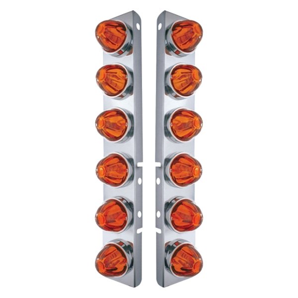 United Pacific® - Front Air Cleaner Chrome/Dark Amber Parking Lights with 12 x Glass Watermelon Lights