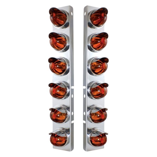United Pacific® - Front Air Cleaner Chrome/Dark Amber Parking Lights with 12 x Glass Watermelon Lights