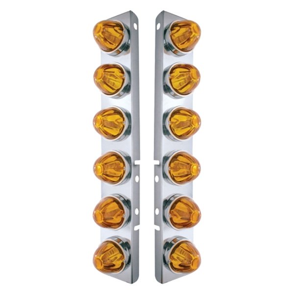 United Pacific® - Front Air Cleaner Chrome/Amber Parking Lights with 12 x Glass Watermelon Lights
