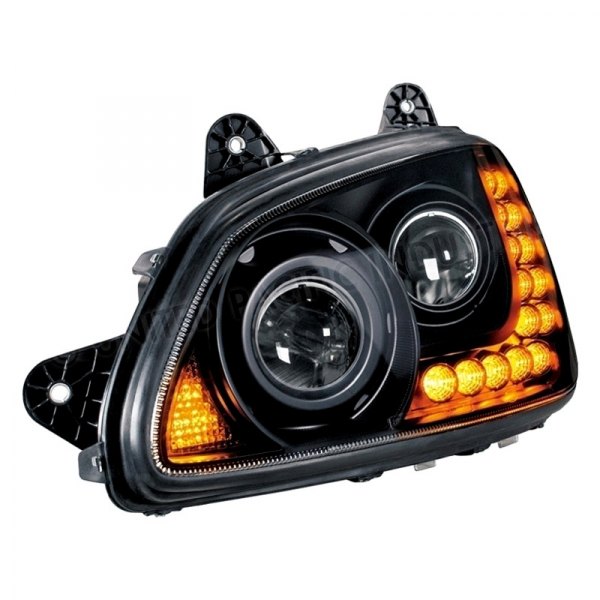 United Pacific® - Driver Side Black Projector Headlight with LED Turn Signal, Lighted