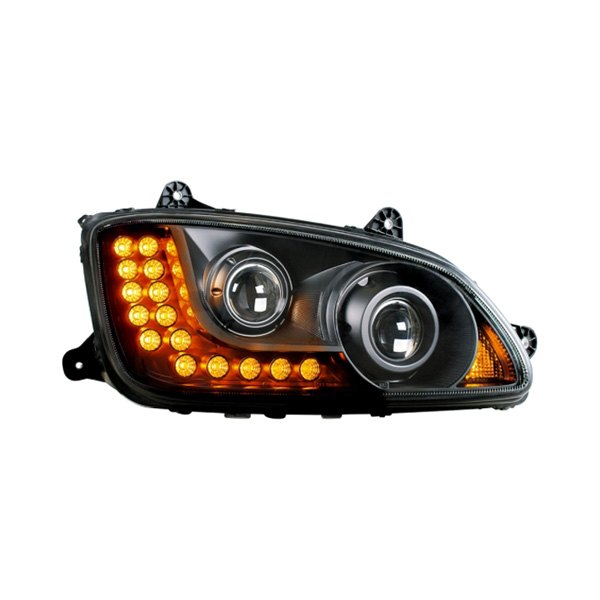 United Pacific® - Passenger Side Black Projector Headlight with LED Turn Signal, Kenworth T660