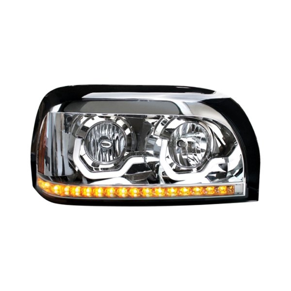 United Pacific® - Passenger Side Chrome DRL Bar Projector Headlight with LED Turn Signal, Freightliner Century