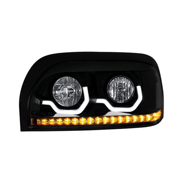 United Pacific® - Driver Side Black DRL Bar Projector Headlight with LED Turn Signal, Freightliner Century