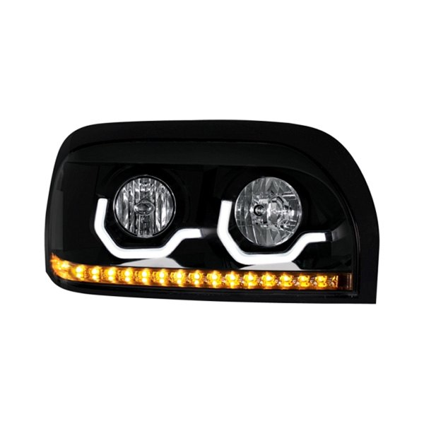 United Pacific® - Passenger Side Black DRL Bar Projector Headlight with LED Turn Signal, Freightliner Century