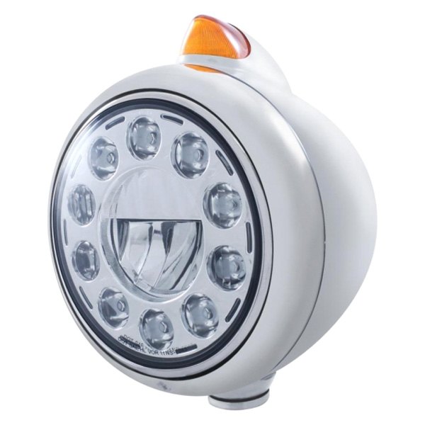 United Pacific® - 7" Round Chrome "Guide" 682-C Style LED Crystal Headlight With Dual Function Original Style Turn Signal Light