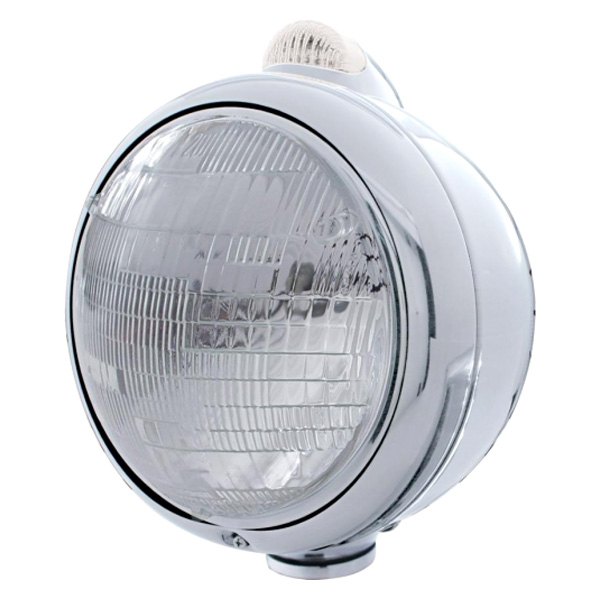 United Pacific® - 7" Round Chrome "Guide" 682-C Style Euro Headlight With LED Turn Signal Light