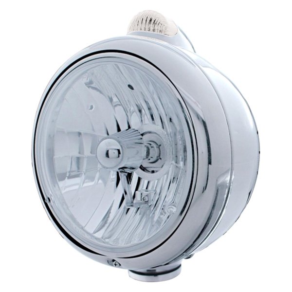 United Pacific® - 7" Round Chrome "Guide" 682-C Style Crystal Headlight With LED Turn Signal Light