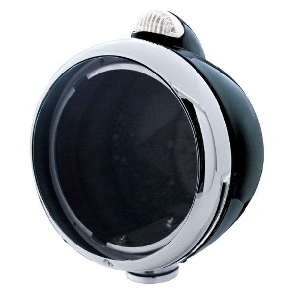 United Pacific® - 7" Round Black "Guide" 682-C Style Headlight Housing With LED Turn Signal Light