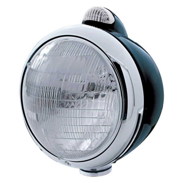 United Pacific® - 7" Round Black "Guide" 682-C Style Euro Headlight With LED Turn Signal Light