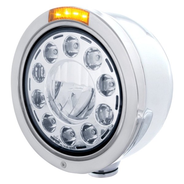 United Pacific® - Half-Moon 7" Round Chrome "Bullet" Style LED Headlight With Amber Turn Signal Light