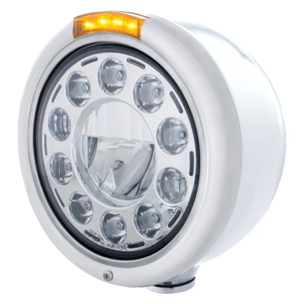 United Pacific® - Half-Moon 7" Round Chrome Classic Style LED Headlight With Single Function Turn Signal Light