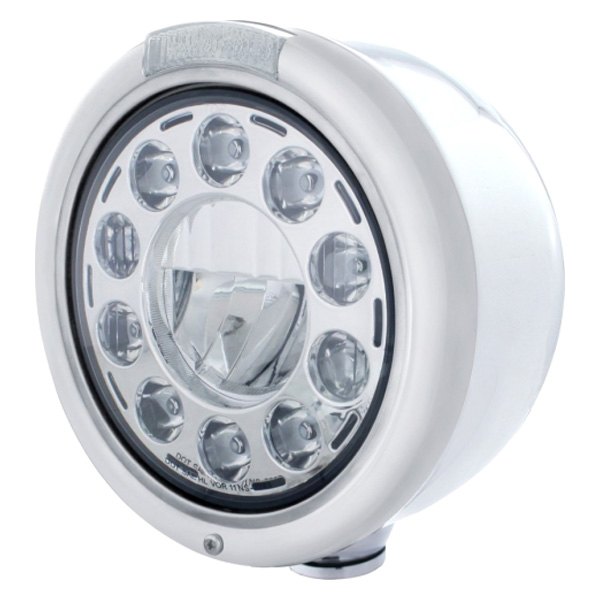 United Pacific® - Half-Moon 7" Round Chrome Classic Style LED Headlight With Dual Function Turn Signal Light