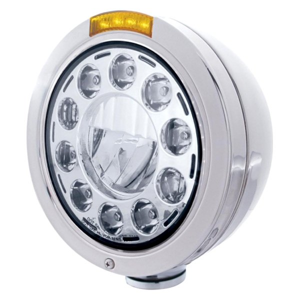 United Pacific® - 7" Round Chrome "Bullet" Style LED Headlight With Amber Turn Signal Light