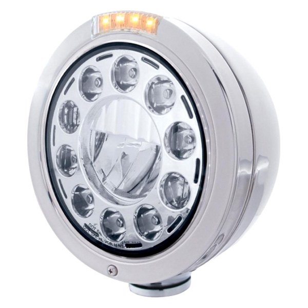 United Pacific® - 7" Round Chrome "Bullet" Style LED Headlight With Amber Turn Signal/Parking Light