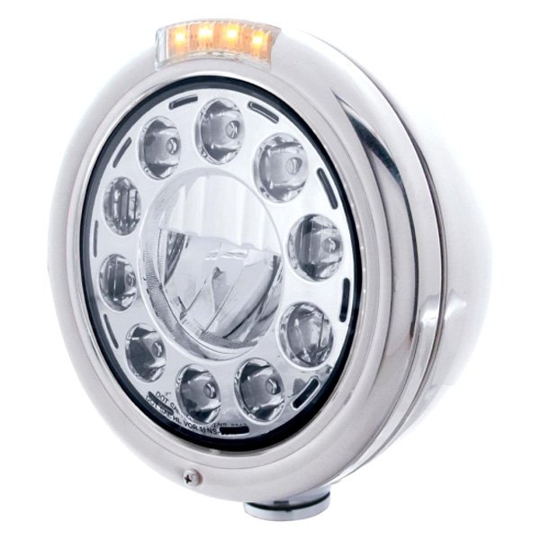 United Pacific® - 7" Round Chrome Classic Style LED Headlight With Single Function Turn Signal Light