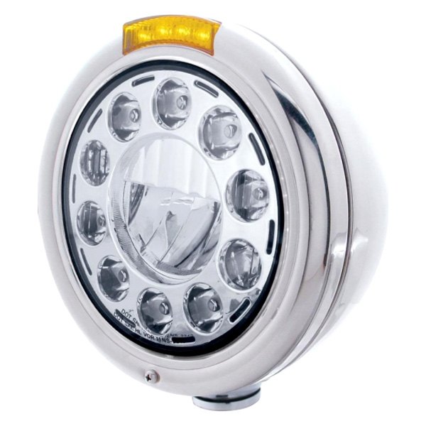 United Pacific® - 7" Round Chrome Classic Style LED Headlight With Dual Function Turn Signal Light