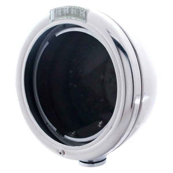 United Pacific® - 7" Round Chrome Classic Style Headlight Housing With LED Turn Signal Light