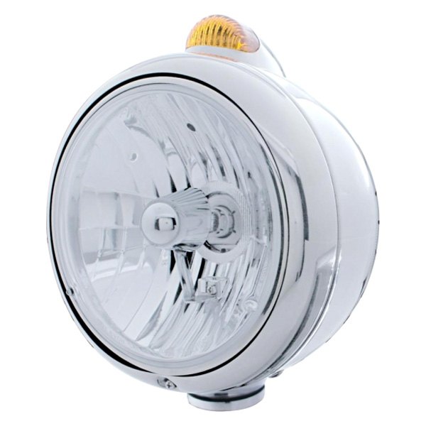 United Pacific® - 7" Round Chrome "Guide" 682-C Style Crystal Headlight With Dual Function LED Turn Signal Light