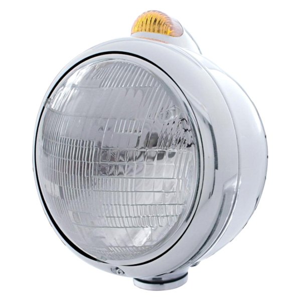 United Pacific® - 7" Round Chrome "Guide" 682-C Style Euro Headlight With Dual Function LED Turn Signal Light