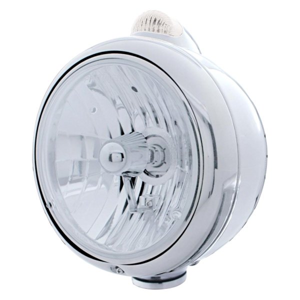 United Pacific® - 7" Round Chrome "Guide" 682-C Style Crystal Headlight With Dual Function LED Turn Signal Light