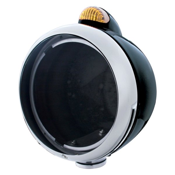 United Pacific® - 7" Round Black "Guide" 682-C Style Headlight Housing With Dual Function LED Turn Signal Light
