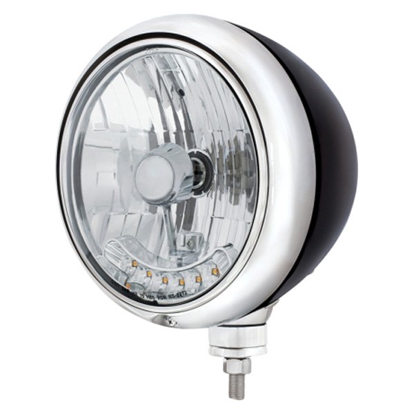 United Pacific® - 7" Round Chrome "Guide" 682-C Style Crystal Headlight With Parking LEDs