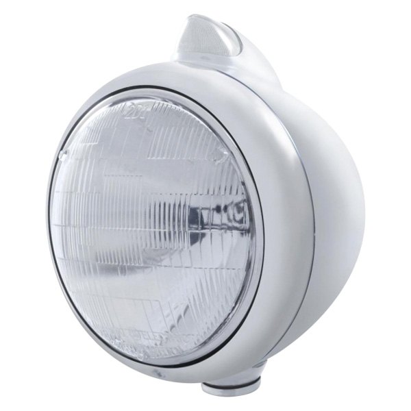 United Pacific® - 7" Round Chrome "Guide" 682-C Style Vintage Euro Headlight With LED Turn Signal Light