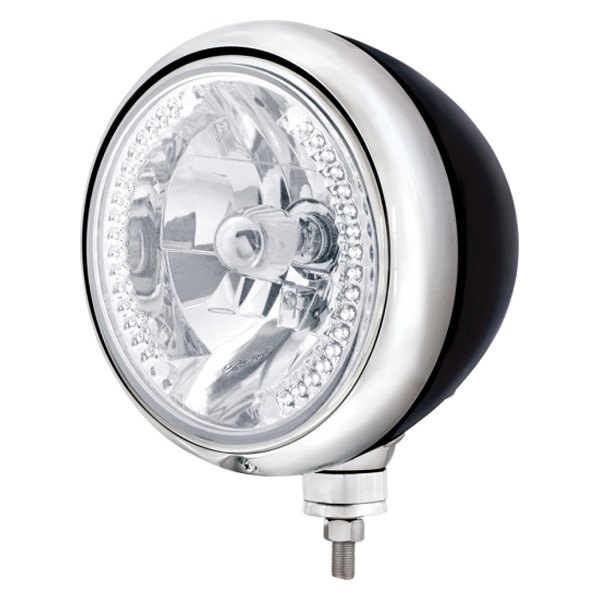 United Pacific® - 7" Round Chrome "Guide" 682-C Style Crystal Headlight With White LED Halo