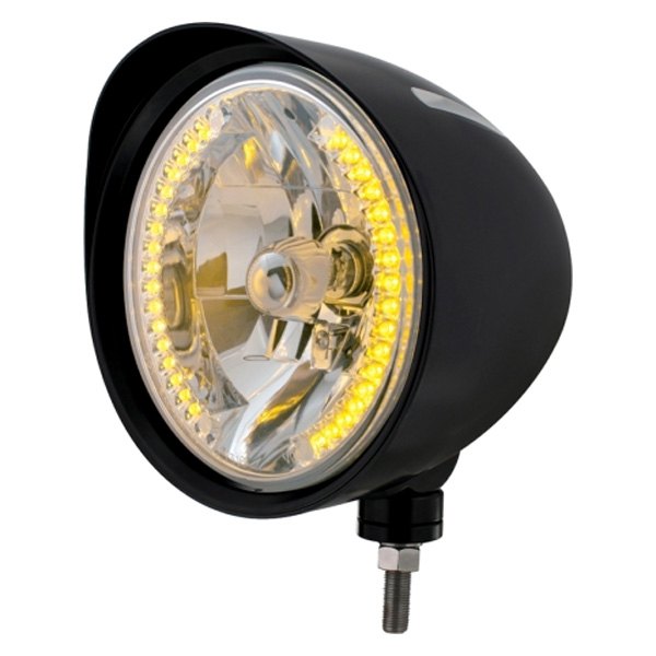 United Pacific® - Groove 7" Round Chrome "Billet" Style Crystal Headlight With Amber LED Halo