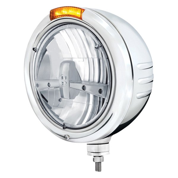 United Pacific® - Embossed 7" Round Chrome Classic Style LED Headlight With Dual Function Turn Signal Light