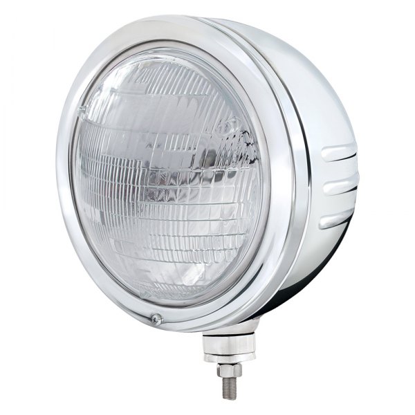 United Pacific® - Embossed Stripe 7" Round Chrome "Bullet" Style Euro Headlight