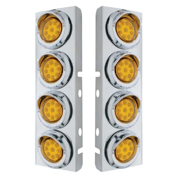 United Pacific® - Front Air Cleaner Chrome/Amber LED Parking Lights with 8 x 9 LED 2" Reflector Lights