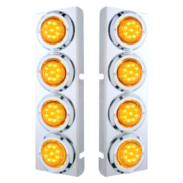 United Pacific® - Front Air Cleaner Chrome/Amber LED Parking Lights with 8 x 9 LED 2" Lights