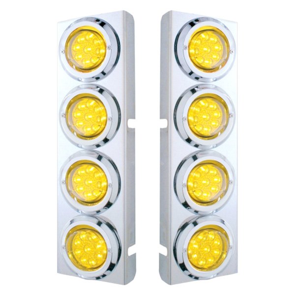 United Pacific® - Front Air Cleaner Chrome/Amber LED Parking Lights with 8 x 9 LED 2" Reflector Lights