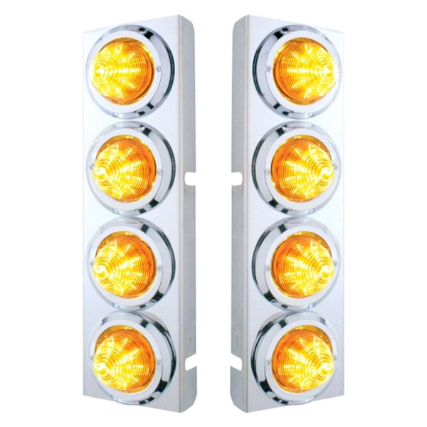 United Pacific® - Front Air Cleaner Chrome/Amber LED Parking Lights with 8 x 9 LED 2" Beehive Lights
