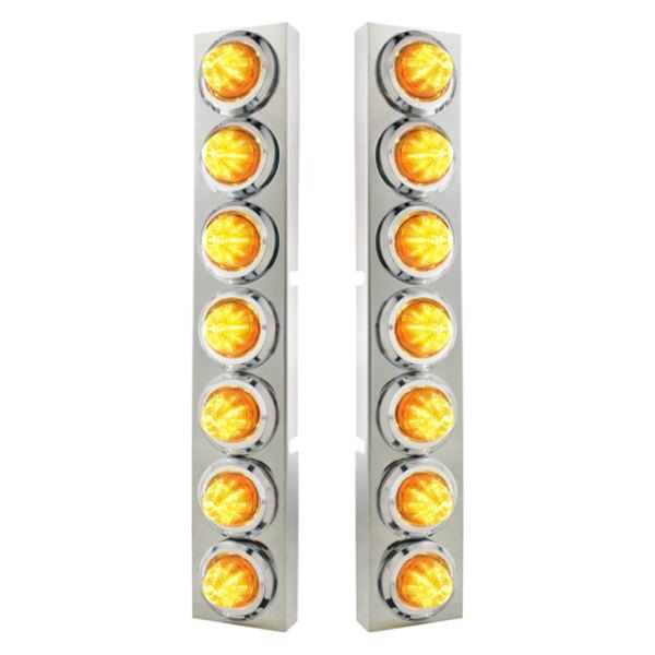 United Pacific® - Front Air Cleaner Chrome/Amber LED Parking Lights with 14 x 9 LED 2" Beehive Lights