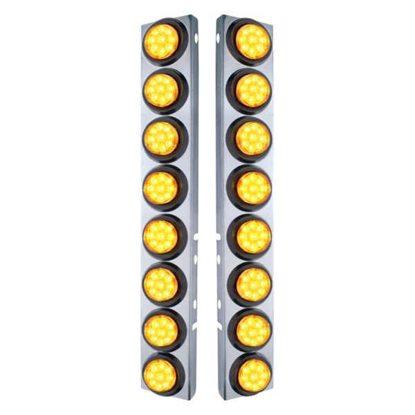United Pacific® - Front Air Cleaner Chrome/Amber LED Parking Lights with 16 x 9 LED 2" Reflector Lights