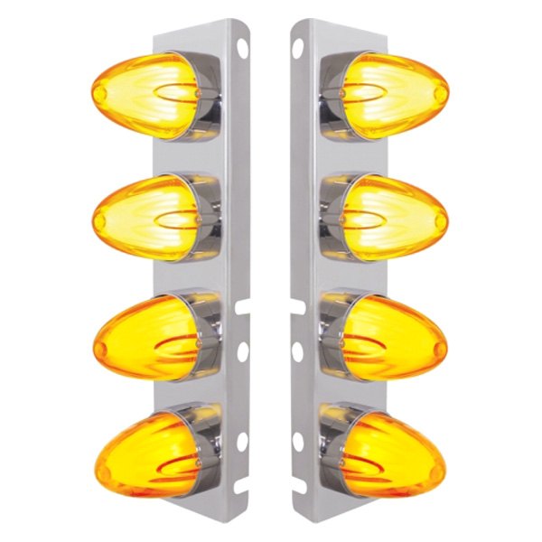 United Pacific® - Front Air Cleaner Chrome/Amber LED Parking Lights with 8 x 9 LED Dual Function "GLO" Watermelon Lights
