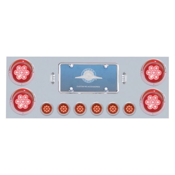 United Pacific® - LED Rear Center Panel with Four 7-LED 4" Reflector Lights and Six 9-LED 2" Lights and Visors