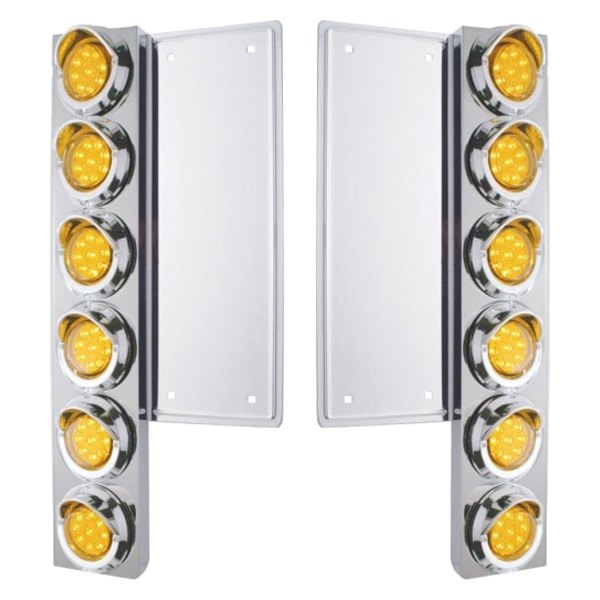 United Pacific® - Front Air Cleaner Chrome/Amber LED Parking Lights with 12 x 9 LED 2" Reflector Lights