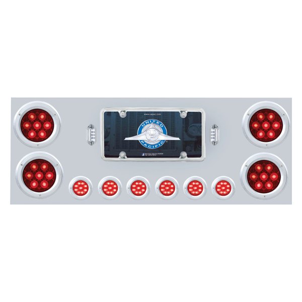 United Pacific® - LED Rear Center Panel with Four Red LED 4" Light and Six Red LED 2" Light and Bezel
