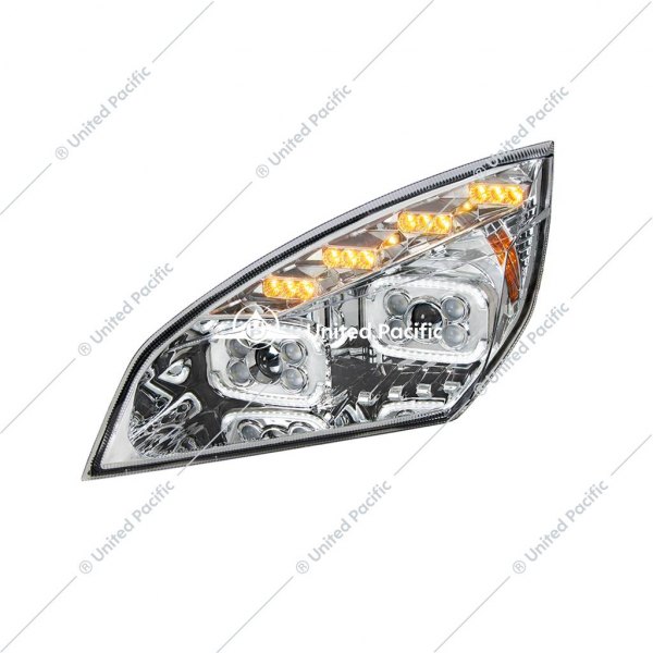 United Pacific® - Driver Side Chrome DRL Bar Projector LED Headlight with Sequential Turn Signal