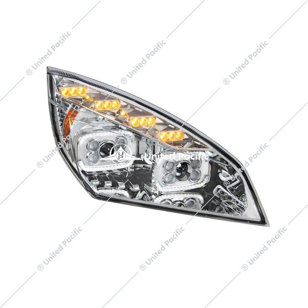 United Pacific® - Passenger Side Chrome DRL Bar Projector LED Headlight with Sequential Turn Signal