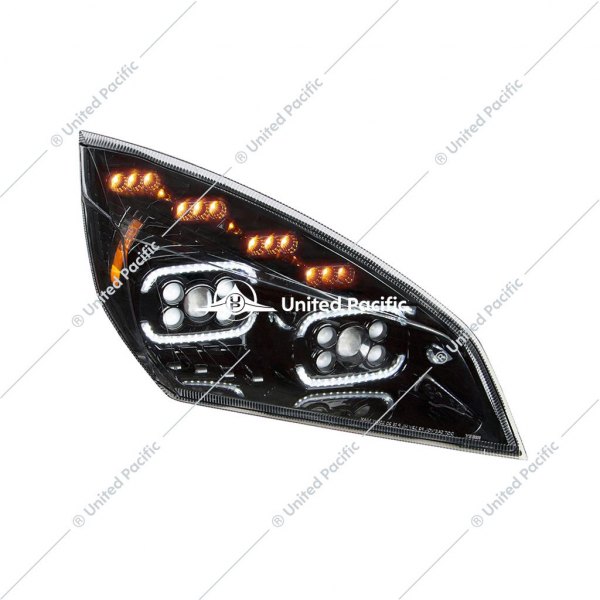 United Pacific® - Passenger Side Black DRL Bar Projector LED Headlight with Sequential Turn Signal