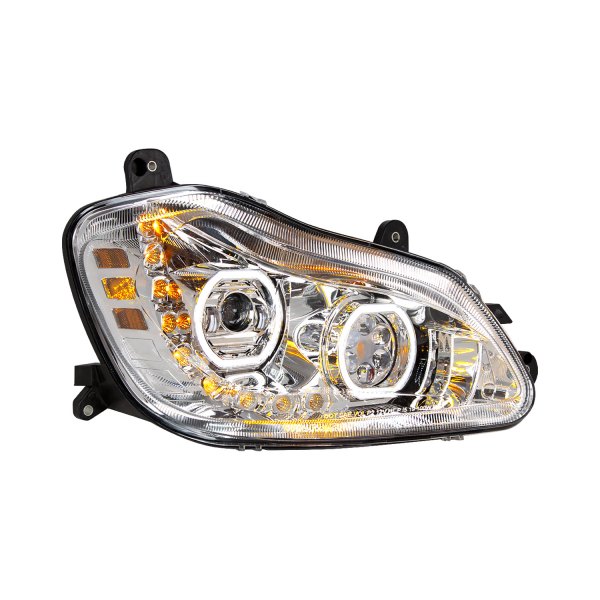 United Pacific® - Passenger Side Chrome Halo Projector LED Headlight with Sequential Turn Signal, Kenworth T680