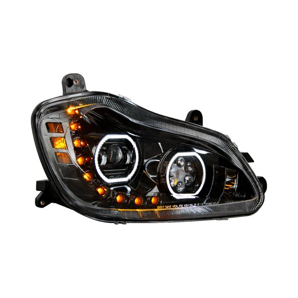 United Pacific® - Passenger Side Black Halo Projector LED Headlight with Sequential Turn Signal, Kenworth T680