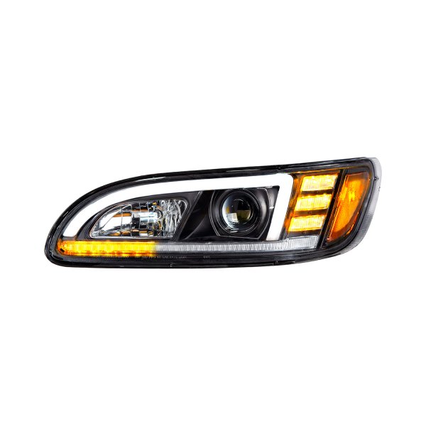 United Pacific® - Driver Side Black DRL Bar Projector Headlight with Sequential LED Turn Signal