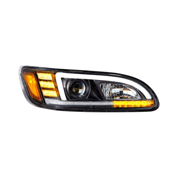 United Pacific® - Passenger Side Black DRL Bar Projector Headlight with Sequential LED Turn Signal