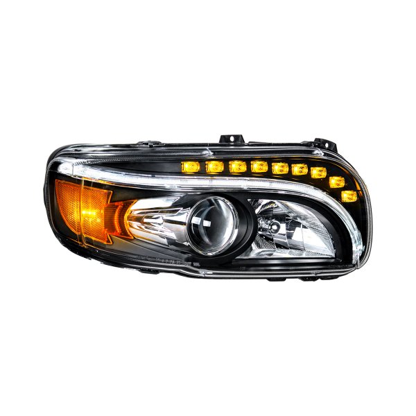 United Pacific® - Passenger Side Black DRL Bar Projector Headlight with LED Turn Signal